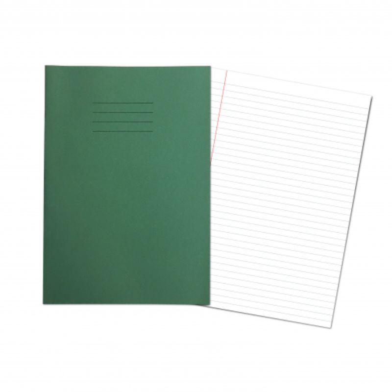 A4 Exercise Jotter Lined 8mm Feint Margin DARK GREEN