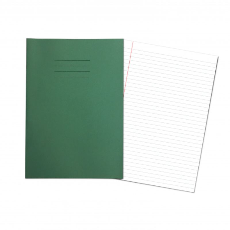 A4 Exercise Jotter Lined (8mm Feint & Margin) - DARK GREEN