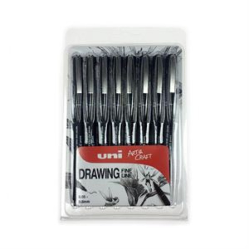 UniPin Fineliner Pens, Pack of 8 Tips Black