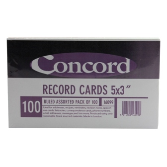 Concord Record Cards 5X3 Assorted 16099/160 [Jt16099] - Pack of 100