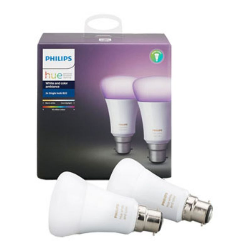 Philips Hue - Hue White & Colour Ambiance Starter Kit: Smart Bulb 2x Pack LED [B22] incl. Bridge - 1100 Lumen
