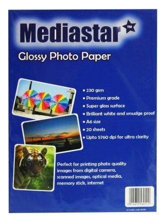 Mediastar 6 X 4 Glossy Photo Paper 20pk