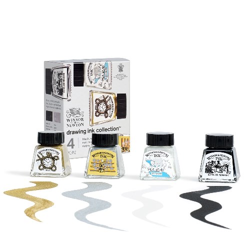 Winsor & Newton: Drawing Ink: 14ml: Black, White and Metallic Tones Collection: Set of 4