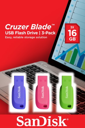 SanDisk 16GB Cruzer Blade USB Flash Drive - Triple Pack