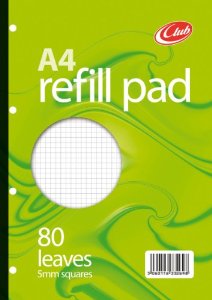 Club A4 Refill Pad Square 80 Leaf: 5mm Squares